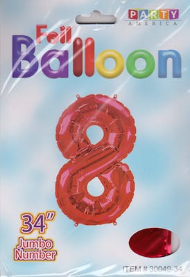 34" Mylar Number 8 Balloons - Red