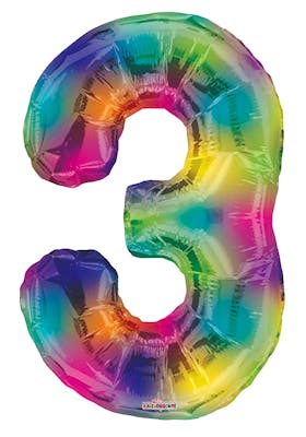 34" Mylar Number 3 Balloons - Rainbow
