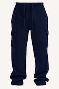 Men's Open Leg Fleece Cargo Sweatpants - Size S-XL, Navy