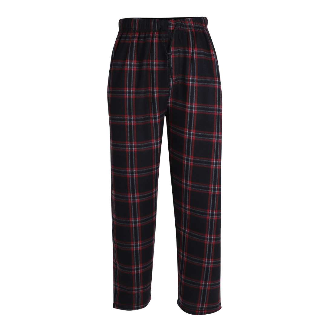 Men's Polar Fleece Pajama Pants - Size S-2XL, Black/Red