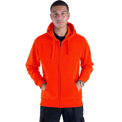 Men's Fleece Full Zip Hoodies - Size Large, Safety Orange