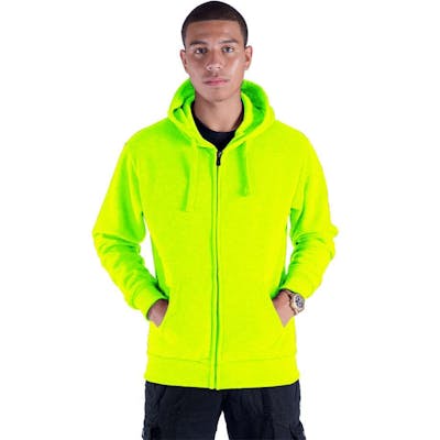 Men's Fleece Full Zip Hoodies - Size Large, Safety Yellow