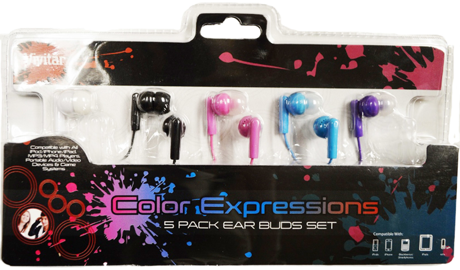 Wholesale Vivitar Color Expressions 5 Pack Ear Buds DollarDays