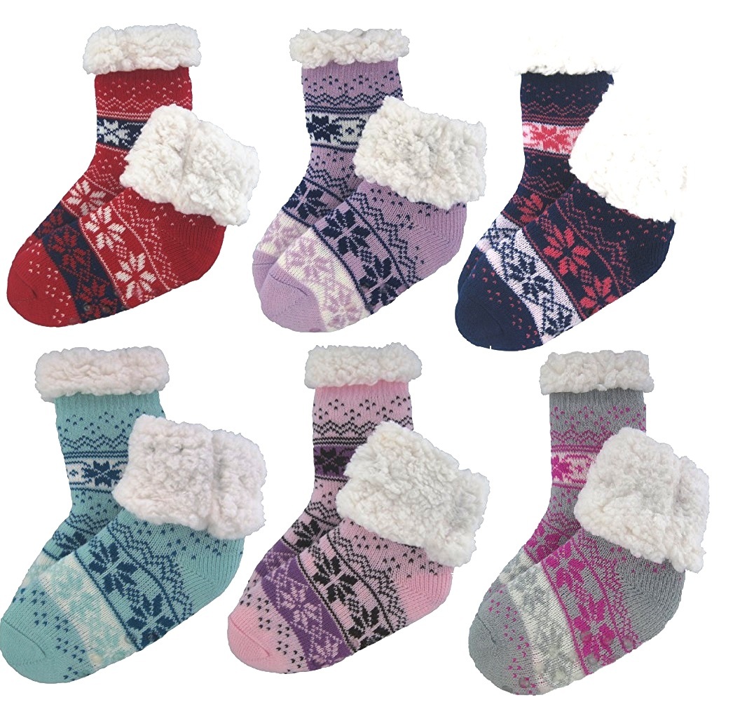Wholesale Kids' Sherpa-Lined Non-Slip Socks - One Size, Assorted