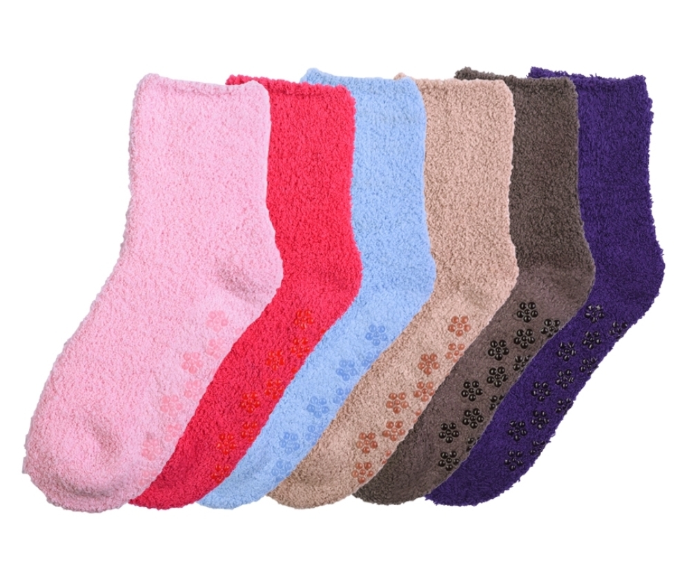 Bulk Women's Fuzzy Slipper Socks with Non-Slip Bottom - DollarDays