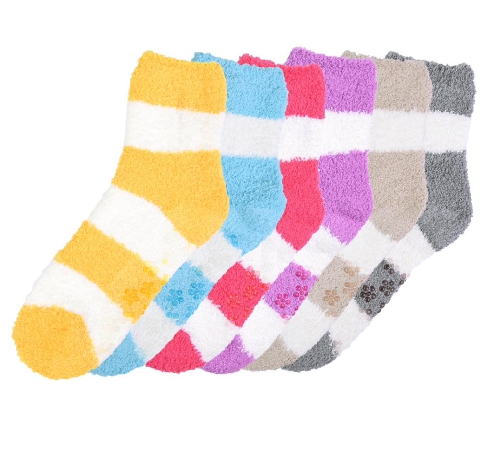 12 Pair Fuzzy Toe Socks Ultra Soft Warm Plush Striped Womens Girls Size  9-11 New