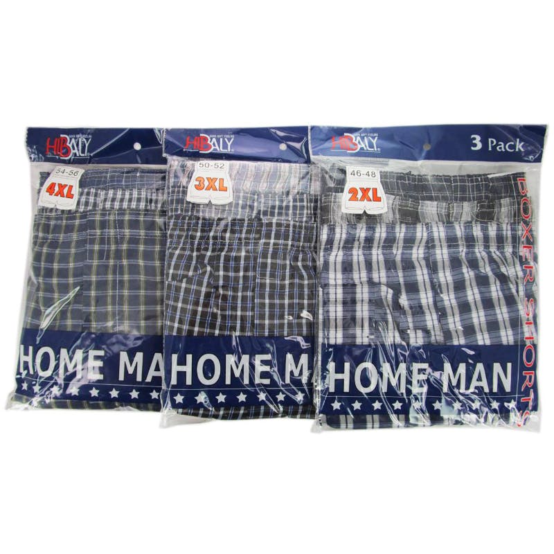 HomeMan Men's Boxer Shorts - Plaid  3X  3 Pack