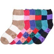 Women's Fuzzy Socks - Non-Slip, Striped, Size 9-11