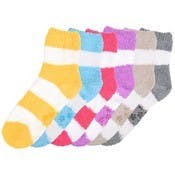 Women's Fuzzy Non-Slip Socks - Striped, Size 9-11