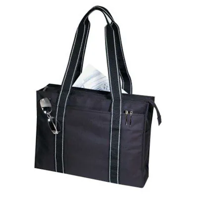 Zippered Polyester Tote - Black ,15 1/4"