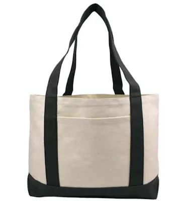 Large Cotton Boat Tote - Black Handle