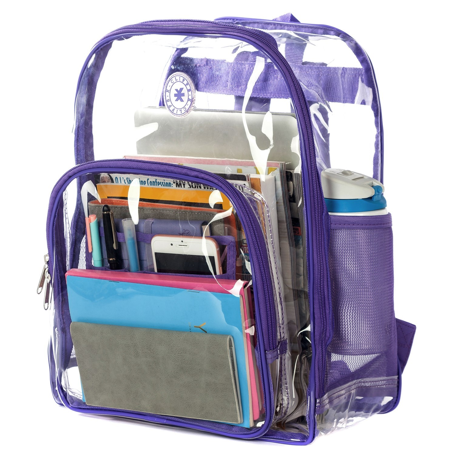 Wholesale Clear Backpacks - Purple Trim, 17