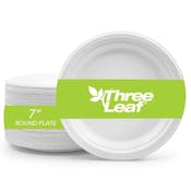 Three Leaf 7" Bagasse Round Plates, 50 Pack