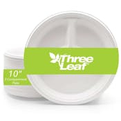Three Leaf 10" 3 Compartment Bagasse Round Plates, 25 Pack