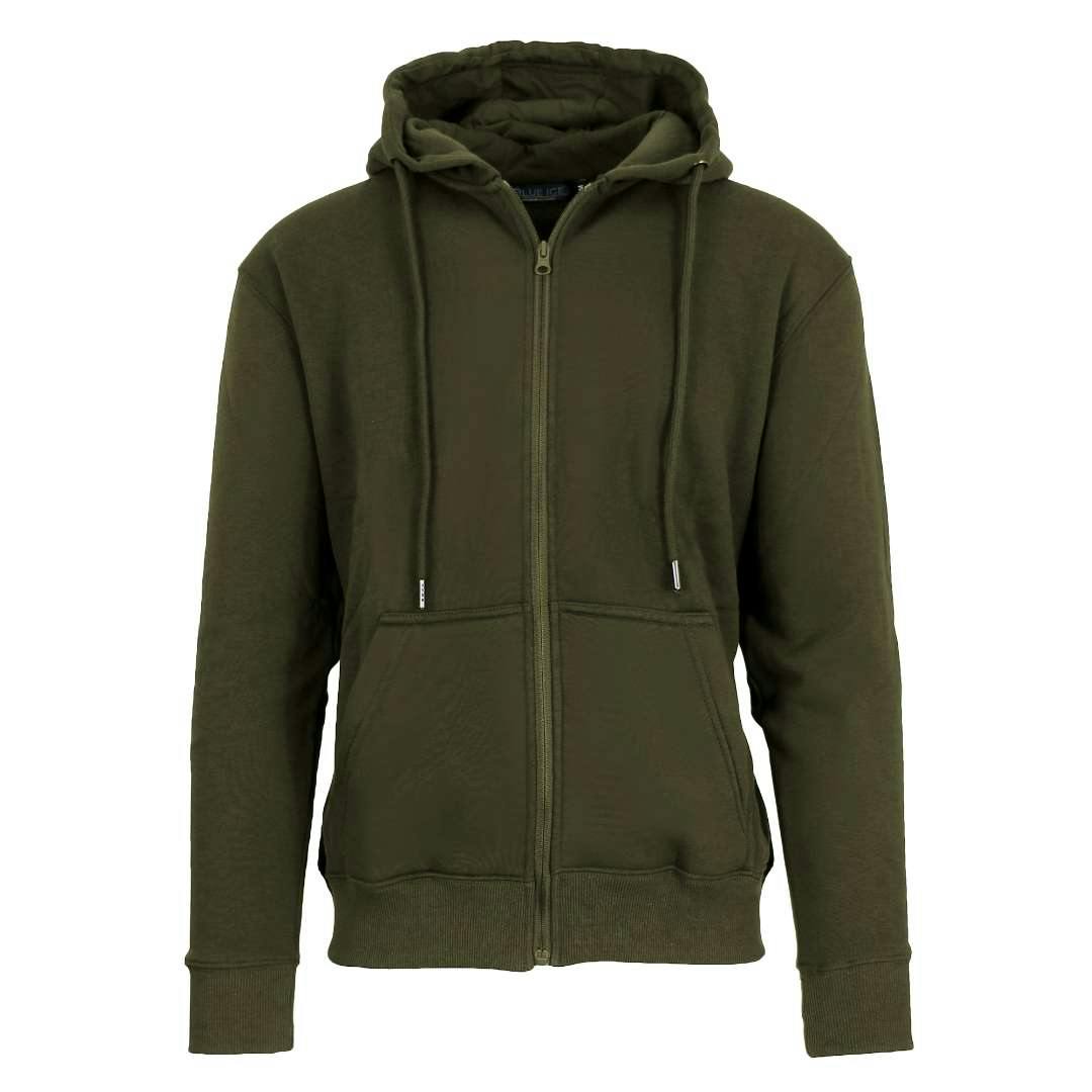 Men's Fleece Zip Hoodie Jackets - Olive, M-2X