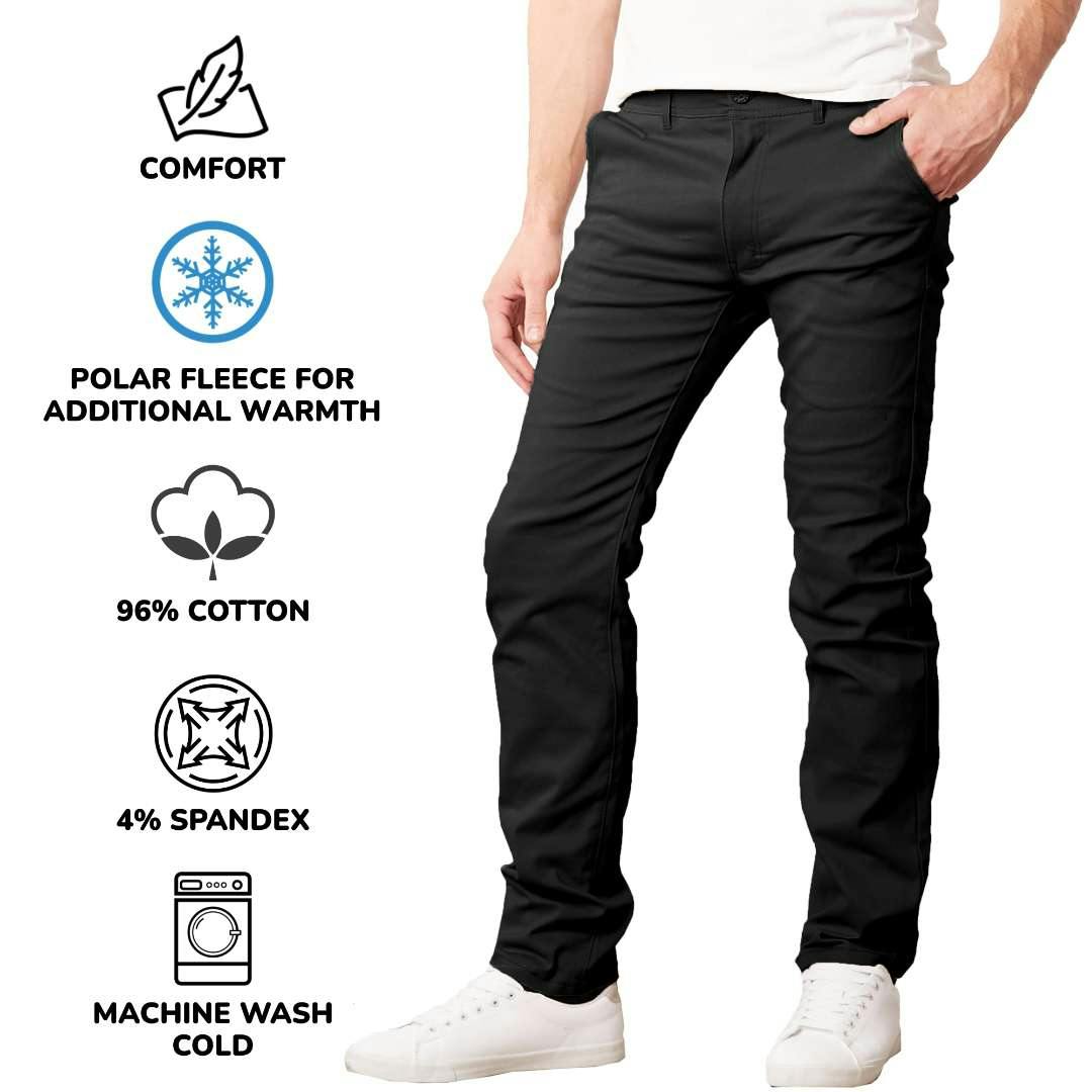 Men’s Fleece-Lined Stretch Chino Pants - Black, Size 30-40, 31” Inseam