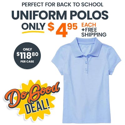 Girls' Uniform Polos - Light Blue, XL, Short Sleeve
