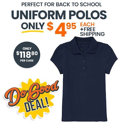 Girls' Uniform Polos - Navy, Medium, Short Sleeve