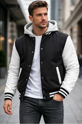 Men's Varsity Jacket - Size S-3XL, Black