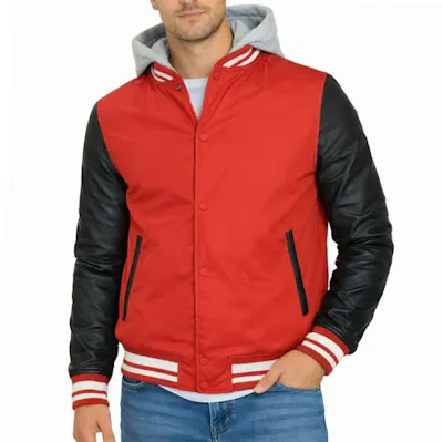 Men's Varsity Jacket - Size S-3XL, Red/Black