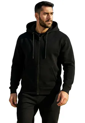 Men's Heavyweight Fleece Zip Hoodie - Size S-2XL, Black