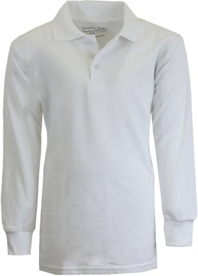 Boys' Uniform Polo Shirts - Sizes 16 - 20, White, Long Sleeve