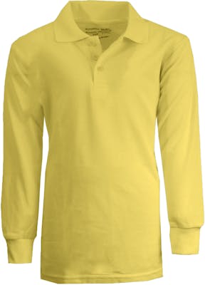 Boys' Uniform Polo Shirts - Sizes 16 - 20, Yellow, Long Sleeve