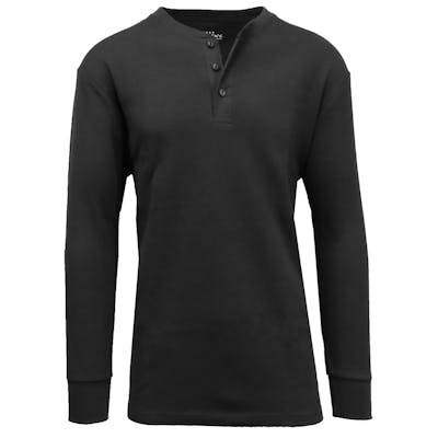 Men's Henley Thermal Shirts - Black, S-XL, 3 Button