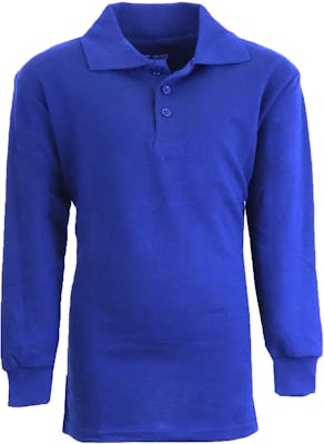 Boys' Uniform Polo Shirts - Sizes 16 - 20, Royal Blue, Long Sleeve