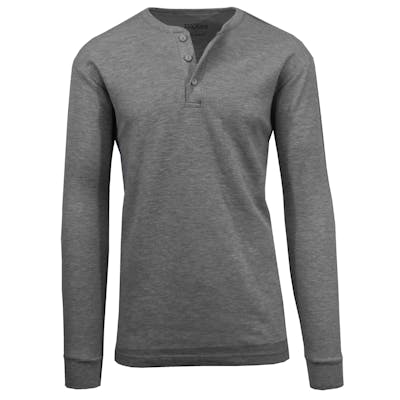 Men's Henley Thermal Shirts - Charcoal, S-XL, 3 Button