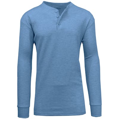 Men's Henley Thermal Shirts - Blue, S-XL, 3 Button