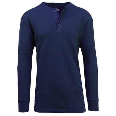 Men's Henley Thermal Shirts - Navy, S-XL, 3 Button