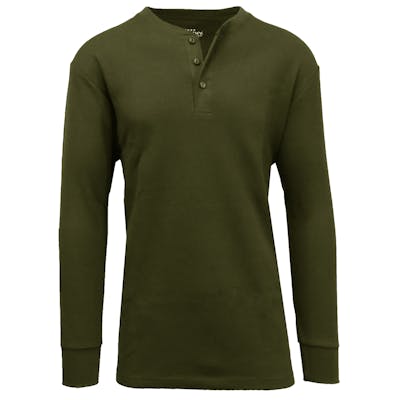 Men's Henley Thermal Shirts - Olive, S-XL, 3 Button