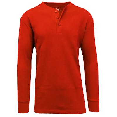 Men's Henley Thermal Shirts - Red, S-XL, 3 Button