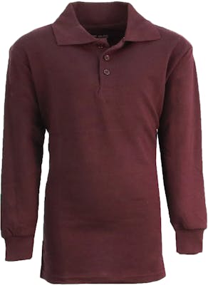 Boys' Uniform Polo Shirts - Sizes 16-20, Burgundy, Long Sleeve