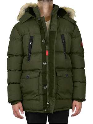 Men's Parka Jackets - S-2X, Olive, Detachable Hood