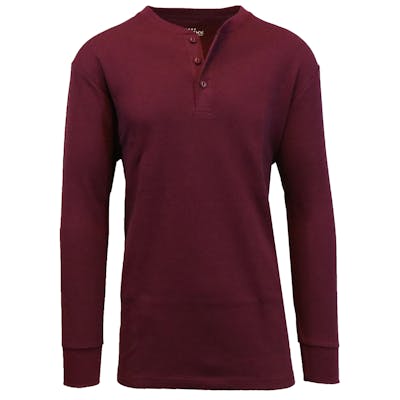 Men's Henley Thermal Shirts - Burgundy, S-XL, 3 Button