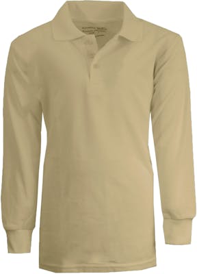 Boys' Uniform Polo Shirts - Sizes 16-20, Khaki, Long Sleeve