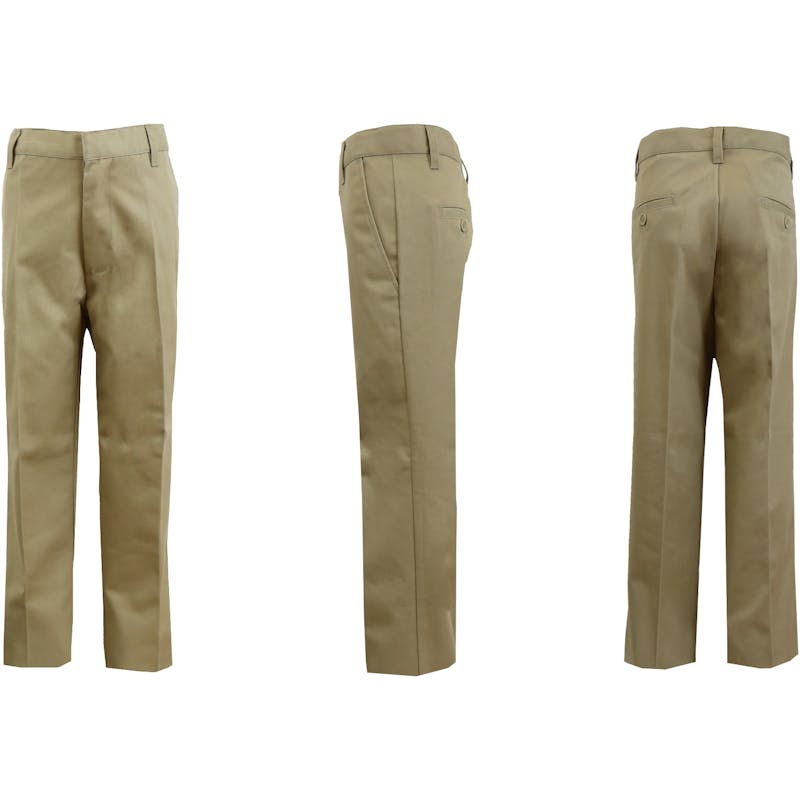 Boys' Khaki Double Knee Flat Front Pants - Sizes 16-20