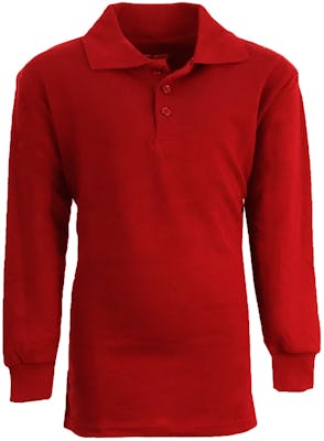 Boys' Uniform Polo Shirts - Sizes 16 - 20, Red, Long Sleeve