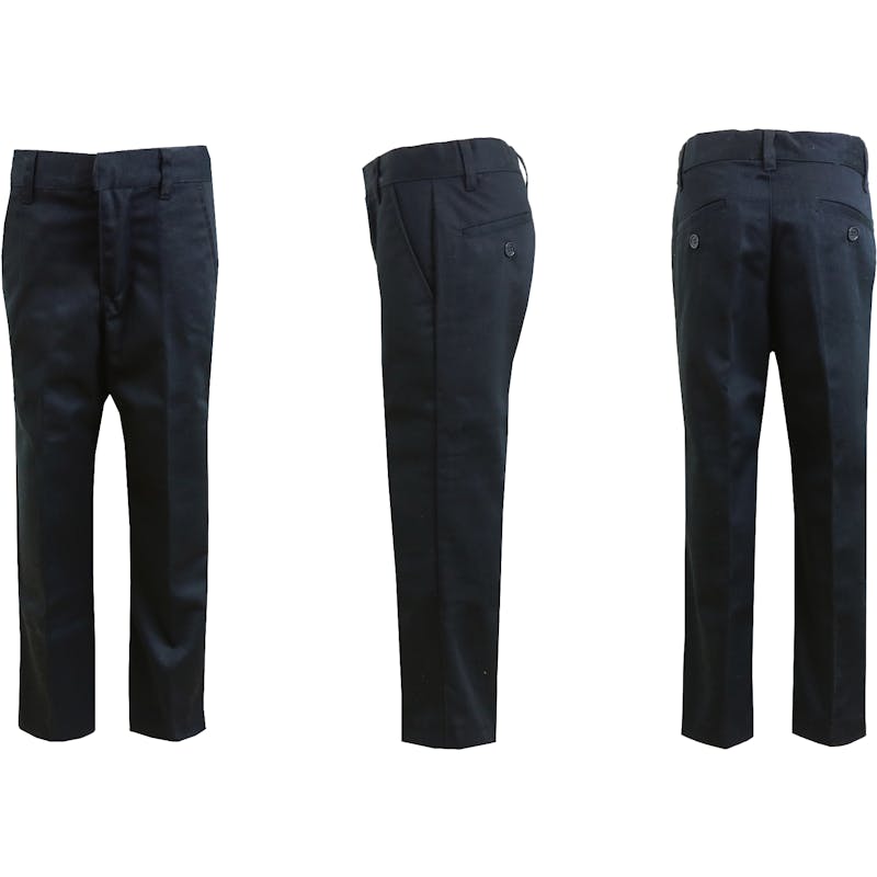 Boys' Black Double Knee Flat Front Pants - Size 7