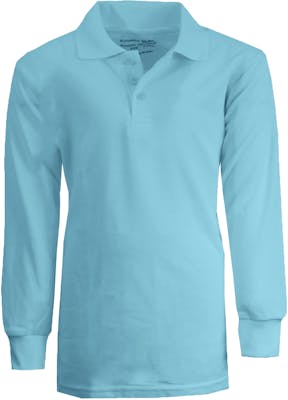 Boys' Uniform Polo Shirts - Sizes Light Blue, Size 8 - 14, Long Sleeve