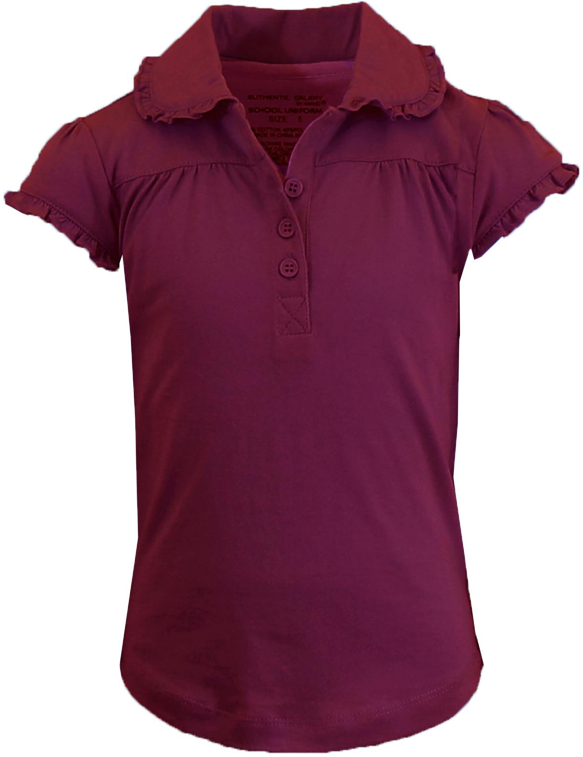 Wholesale Girls Burgundy Short Sleeve Polo With Scallop Collar Sizes