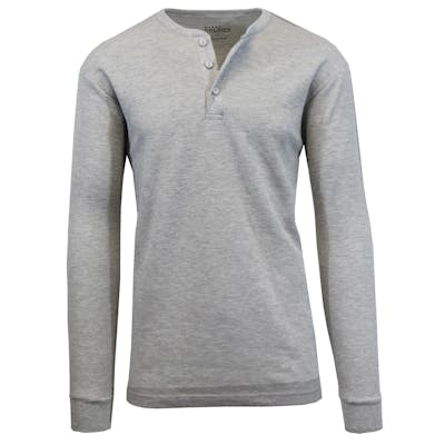 Men's Henley Thermal Shirts - Heather Grey, S-XL, 3 Button