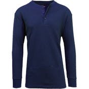 Men's Henley Thermal Shirts - Navy, S-XL, 3 Button