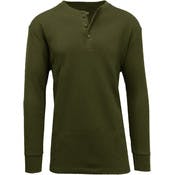 Men's Henley Thermal Shirts - Olive, S-XL, 3 Button