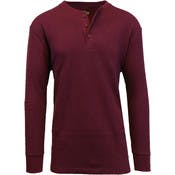 Men's Henley Thermal Shirts - Burgundy, S-XL, 3 Button