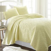 Premium Quilted Coverlet Sets - Yellow, Queen, Damask Pattern, 3 Piece