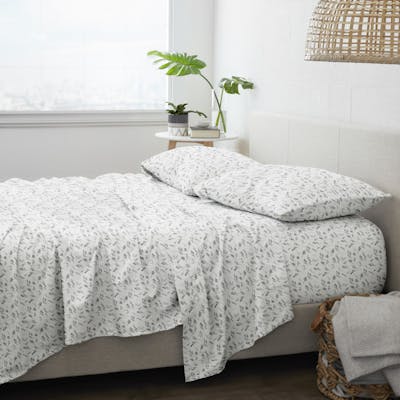 Flannel Bed Sheets - Botanical, Cali King, 4 Set