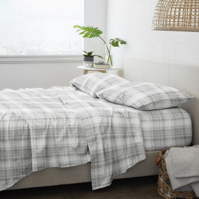 Flannel Bed Sheets - Plaid, Cali King, 4 Set
